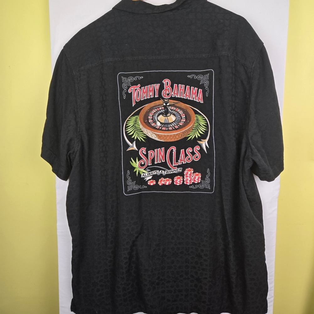 Tommy Bahama Spin Class Black Silk Embroidered Casino Roulette Shirt XXL
